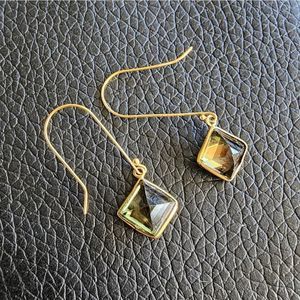 14k Gold & Quartz  Earrings 💚 Beautiful Hazel Color of Greens & Browns Women's